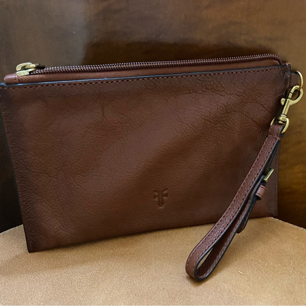 Frye Small Cognac Leather Satchel Clutch Wristlet with Handle